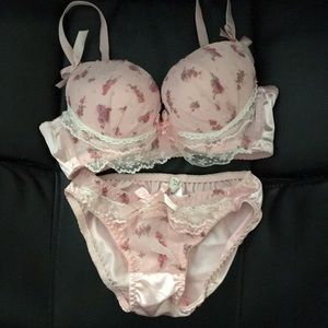 Pink floral bra and panty set